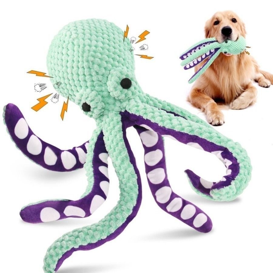 Indestructible Dog Chew Toy - Squeaky Octopus Plush Dog Toy Indestructible